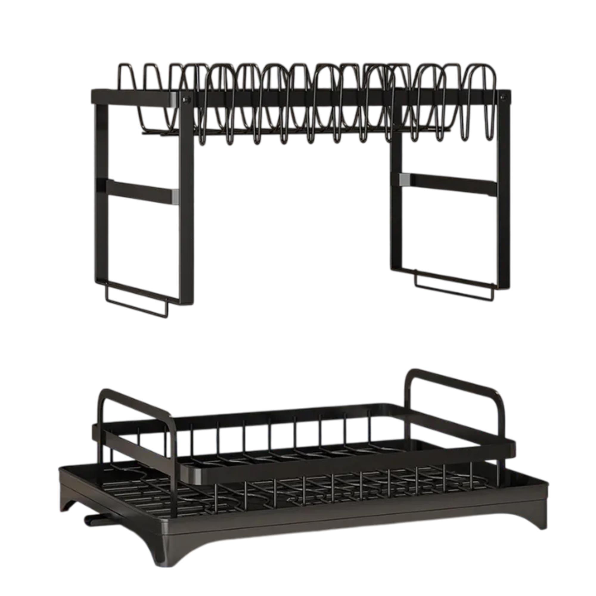 WellHome Escurreplatos de Tres Niveles color Negro – Organizador de Platos de Gran Capacidad para Cocina y Fregadero