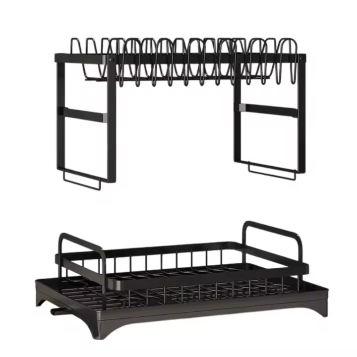 WellHome Escurreplatos de Tres Niveles color Negro – Organizador de Platos de Gran Capacidad para Cocina y Fregadero - 1