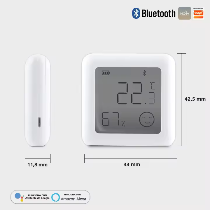 Sensor De Temperatura Y Humedad Inteligente MOES Tuya Con Pantalla LCD Control Remoto Por App Y Voz Compatible Con Google - 1