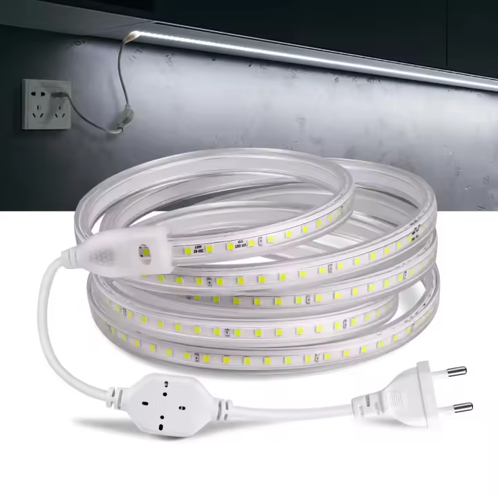 Tira De LED 220V Blanca Impermeable Con Enchufe Europeo 60LED/M 5050 Para Iluminación Exterior Decorativa En Armario Y Vestíbulo - 1
