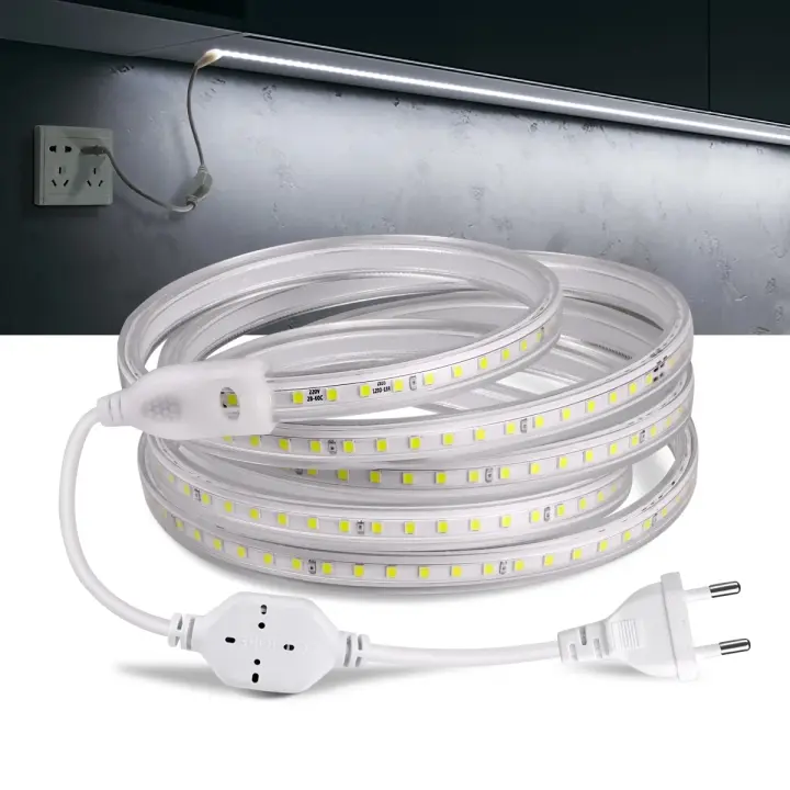 Tira De LED 220V Blanca Impermeable Con Enchufe Europeo 60LED/M 5050 Para Iluminación Exterior Decorativa En Armario Y Vestíbulo - 1