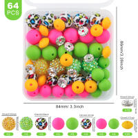 Nuevos 64Pcs/Box De Bolas De Silicona Impresas Con Diamantes Para Hacer Joyas DIY Kit De Accesorios Para Cadena De Llaves Collar Pulsera - details 6