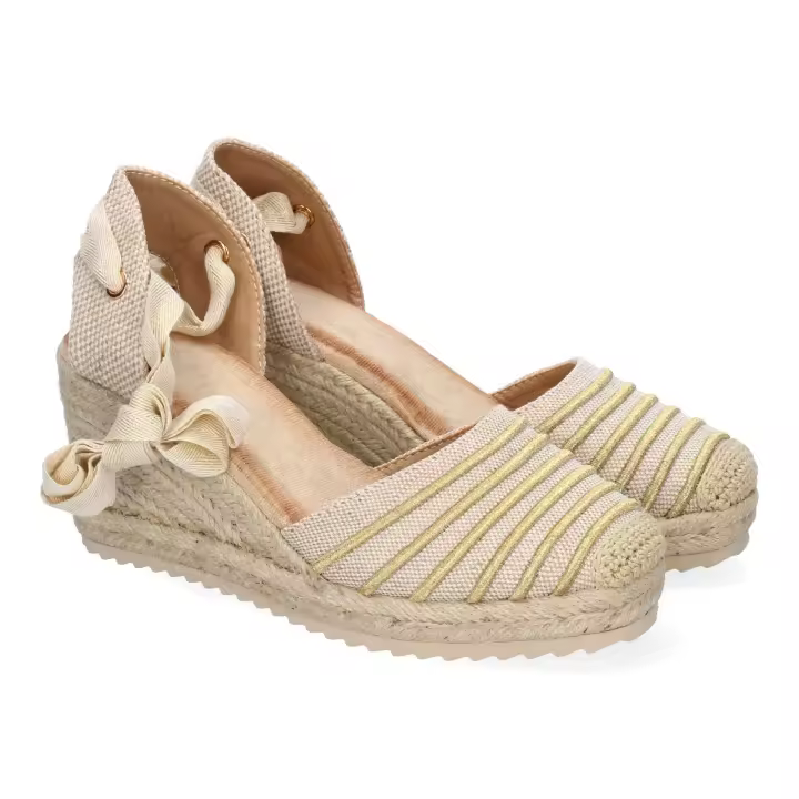 PuntoSalao Sandalias doradas de cuña media en yute para mujer 5Q82 - 1