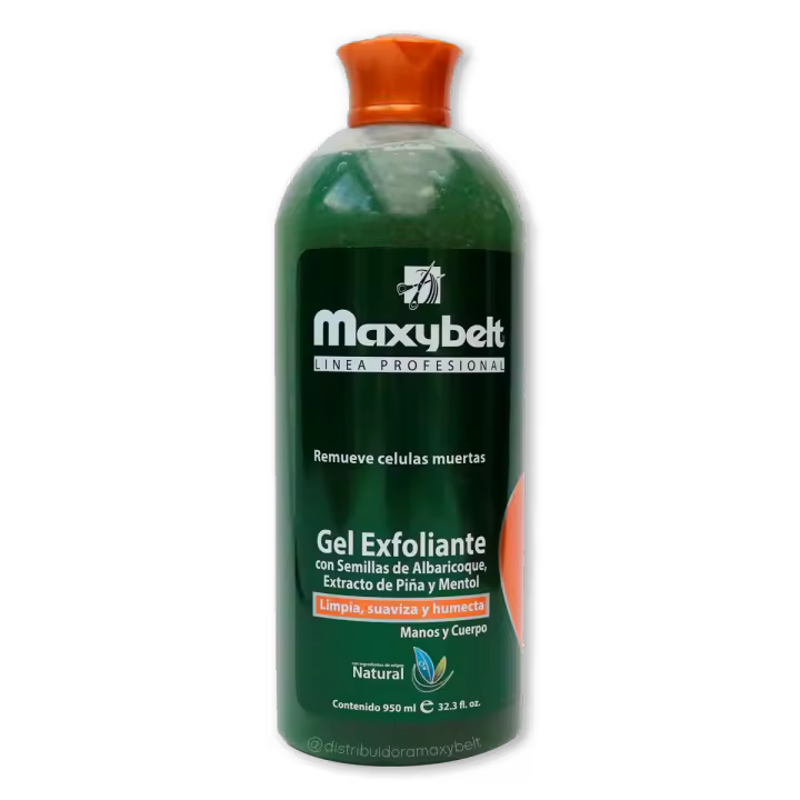 Maxybelt Profesional Gel Exfoliante 950ml - Tratamiento corporal exfoliante - Gel exfoliante que contiene Semillas de Albaricoque, Extracto de Piña y Mentol. Limpia, Suaviza y Humecta. Especialmente para Manos y Cuerpo / Ingredientes de origen natural. - 1