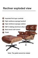 TY318 Classic Recliner Light Walnut Armchair With Waxing Cyan Cowhide Black Big Head Foot Swivel Deck Chair Lounge Chair Furniture - details 12
