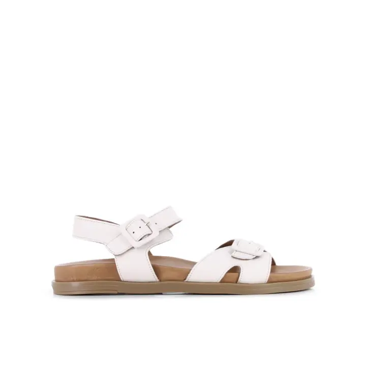 Blogger ISIS Sandalias planas para mujer blancas en piel con hebilla 84511 - 1