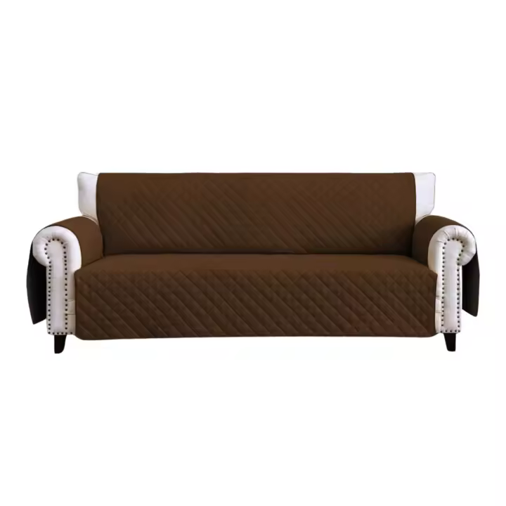 Funda Cubre Sofá Chocolate Beige HMS, Microfibra, Reversible, Bolsillo Lateral, Pestaña de Sujeción - 1