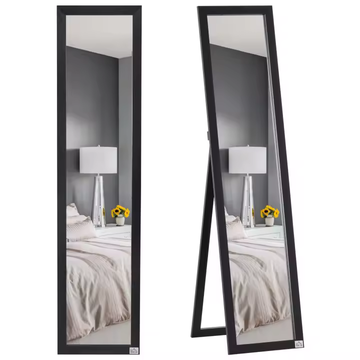 HOMCOM Espejo de Pie Cuerpo Entero Espejo de Pared Rectangular con 2 Formas de Uso Moderno para Pasillo Dormitorio Sala de Estar 37x37x154 cm - 1