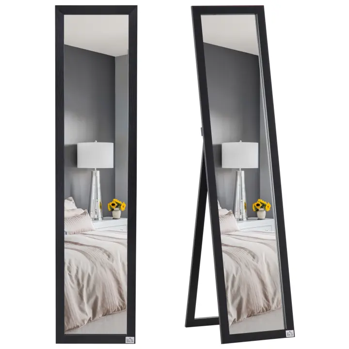 HOMCOM Espejo de Pie Cuerpo Entero Espejo de Pared Rectangular con 2 Formas de Uso Moderno para Pasillo Dormitorio Sala de Estar 37x37x154 cm - 1