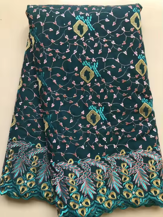 Tela De Encaje Africano De Algodón 2024 Nuevo Estilo Nigéria Suizo Con Piedras Para Costura Vestido De Navidad Para Mujer - 1