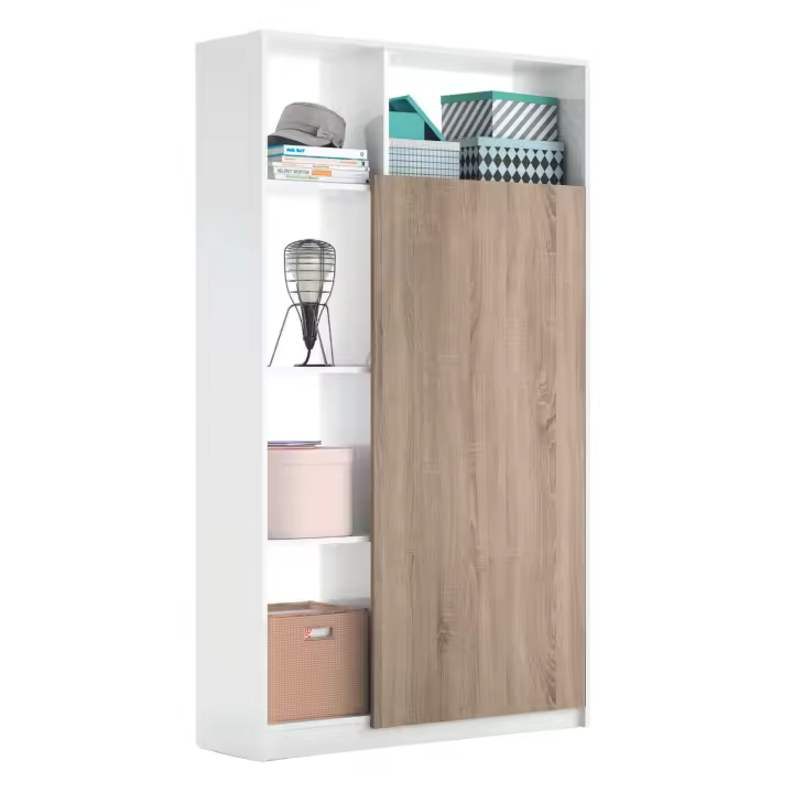 Mueble para Entrada Recibidor Neo Estilo Moderno Alto en Color Blanco Mate y Roble 100 cm - 1