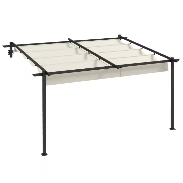 Outsunny Pérgola de Pared Cenador de Jardín con Techo Retráctil de Poliéster y Marco de Acero para Celebraciones Fiestas Bodas Crema y Gris Oscuro - 1