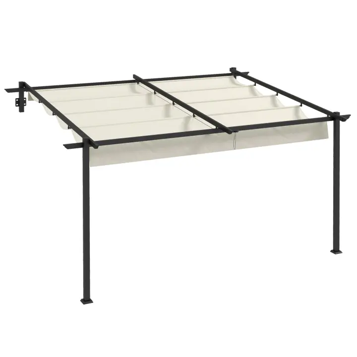 Outsunny Pérgola de Pared Cenador de Jardín con Techo Retráctil de Poliéster y Marco de Acero para Celebraciones Fiestas Bodas Crema y Gris Oscuro - 1