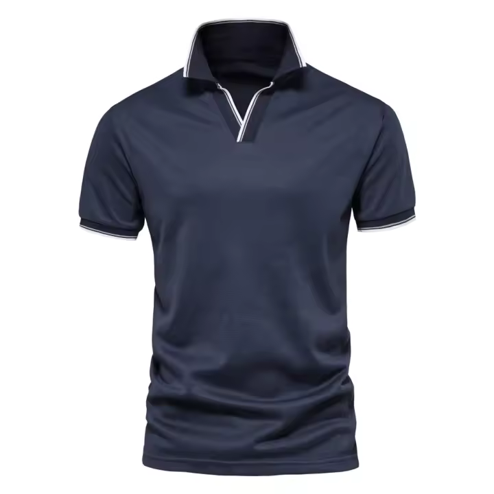 POLO de talla europea para hombre, camiseta POLO de color sólido con cuello en V, ropa de trabajo, tops de manga corta para primavera y verano 2024 - 1