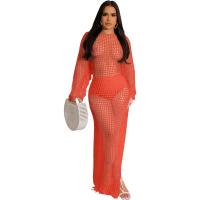 Vestido Midi Bodycon De Encaje Con Borlas Y Manga Larga Para Mujer Estilo Playa Fashion Hollow out Y Abertura Lateral Alta - details 13