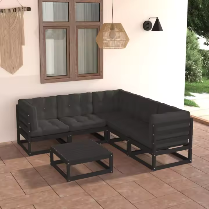 vidaXL Juego de muebles de jardín 6 pzas y cojines madera maciza pino - 1