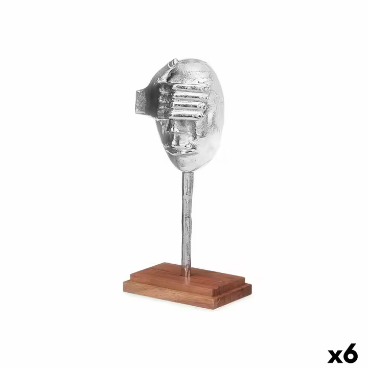 Figura Decorativa Cara Plateado Madera Metal 17 x 33,5 x 10 cm - 1