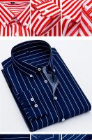 Camisa De Punto Para Hombre Azul Claro Con Rayas Cuello En V Manga Larga Ajustada Estilo Coreano No Hierro Casual Negocios - details 7