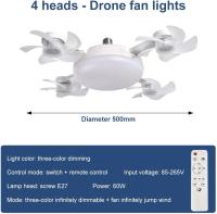 La última luz de ventilador de drones plegables de control remoto en 2025, ventilador + iluminación en uno, con control remoto, con luz de 3 colores, para garaje de cocina del dormitorio, compatible con enchufe de tornillo E26 / e27，Base regalada - details 4