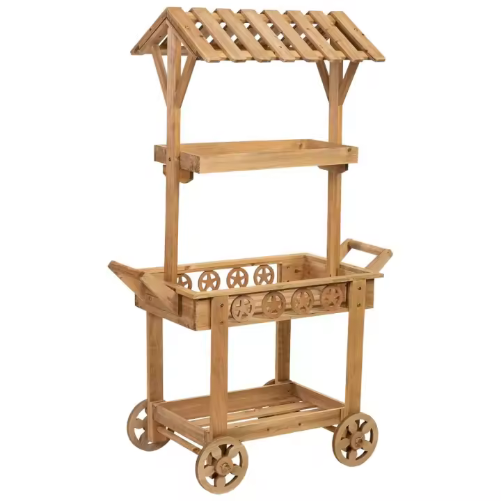 Carro expositor-estantería de madera con 3 bandejas 90x47x137h cm - 1