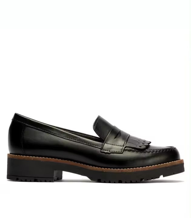 MOCASINES NEGROS DE PIEL CON ANTIFAZ Y FLECOS PARA MUJER PITILLOS 10087 - 1
