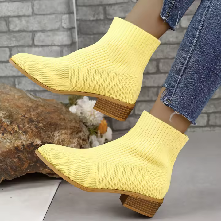 Botas De Tobillo Para Mujer Moda Media Altura Tacón Puntera Punzada Tejidas BotinesChelsea Casual Zapatos De Tacón Suelto Pumps - 1