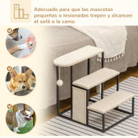 PawHut Escalera para Perros de 3 Niveles Escalera para Mascotas con 3 Escalones Bola Colgante Tablero de Rascar y Marco de Acero 47x45x47 cm Crema y Negro - details 5