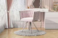 Silla de Maquillaje de Terciopelo, Juego de 1 Piezas, Silla Giratoria de Dormitorio de Lujo Individual, Silla Giratoria de Relax, Cuatro Patias de Soporte de Metal, Rosa - details 2