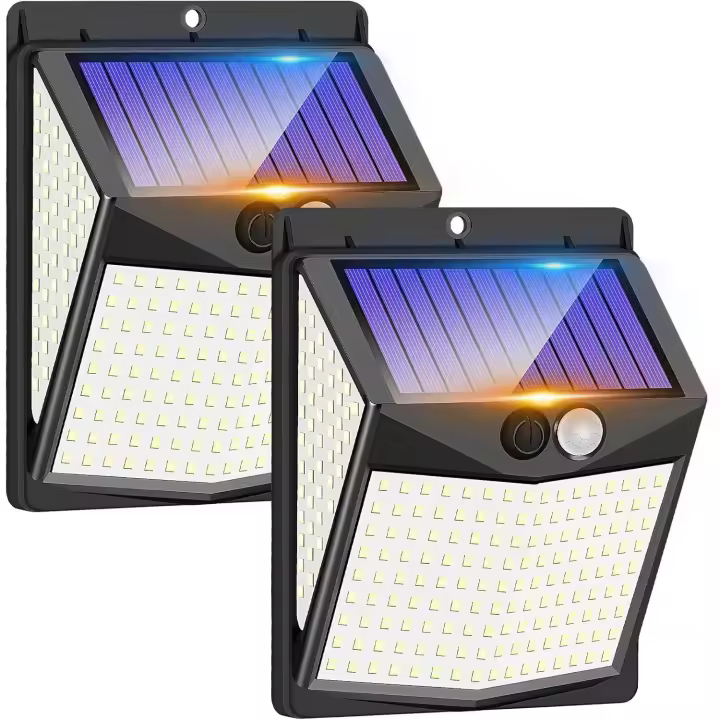 Luces Solares de sefriad con 238 LED y sensor de movimiento de 3 Modos, Ángulo Amplio de 270 °, IP65, impermeable, de pared (paquete de 2) - 1