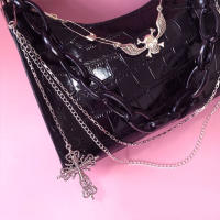 Bolso De Hombro Con Patrón De Cocodrilo Y2K Estilo Punk Oscuro Bolso De Cadena Para Verano Bolso Subcultural Sótano Para Mujer - details 9