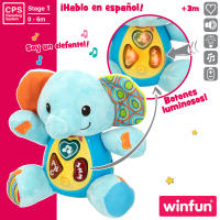 Winfun - Peluche luces y sonidos, juguete musical, interactivos, elefante, con luces de colores, sonidos, voz en español, educativo, sensorial, primera infancia, a partir de 3 meses - details 1