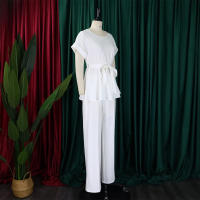 Conjunto De Pantalones Y Blusa Elegante Para Mujer Traje De Oficina Con Cinturón Alto Ajustado Ropa Trasera Larga Estilo Recto - details 15