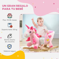 HOMCOM Caballito Balancín para Bebés 18-36 Meses Caballo Balancín en Forma de Unicornio con Música Cinturón de Seguridad Manillar y Reposapiés Carga 30 kg 65x35x45 cm Rosa - details 4