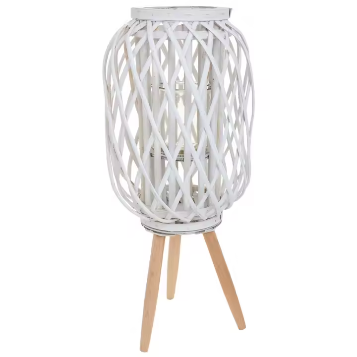 WANDERLUST DECO Farol Portavelas de Mimbre Blanco Hecho a Mano - Iluminación Ambiental - 1