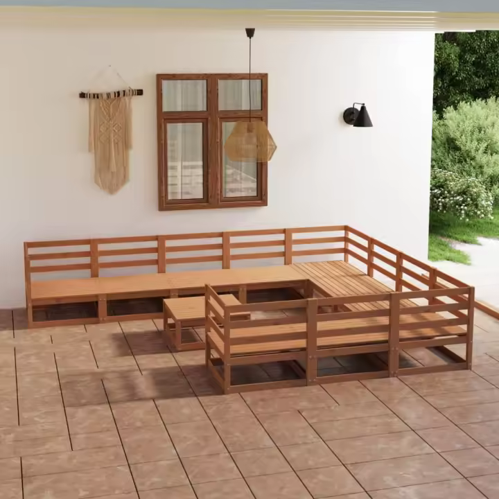 vidaXL Juego de muebles de jardín 11 piezas madera maciza de pino - 1