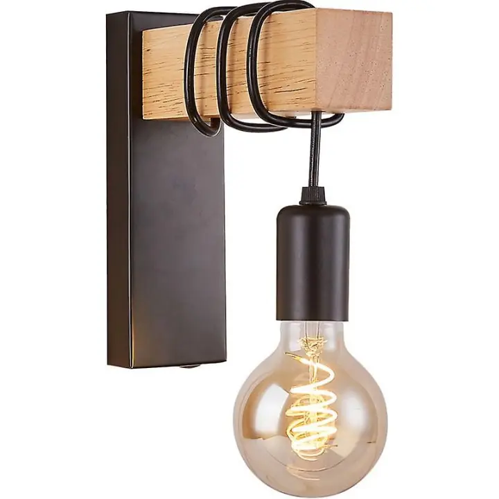 Aplique de pared Retro E27 con enchufe estándar, lámpara de pared industrial para interiores, lámpara de metal retro, Sala de estar, dormitorio, decoración Industrial (sin bombilla, Negro) - 1