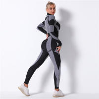 SSITO Conjunto Deportivo de manga Larga para Mujer, traje de Yoga, ropa de Cuello alto para Gimnasio, Top Short de Fitness, Leggings sin costura de DOT in Rayas, Nuevo, 2 Unidades/Set - details 16