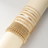 Set De 15 Pulseras Retro Punk Cubanas Para Mujer Elegantes De Color Oro Con Cuentas Huecas CCB Ajustables Moda Hip Hop Joyería - details 1