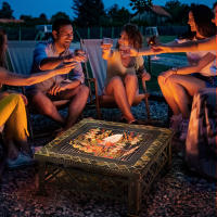 Hoguera 3 en 1 with Protección antichispa, Parrilla y cubitera para barbacoa de Jardín Negro 76x76x47cm - details 0