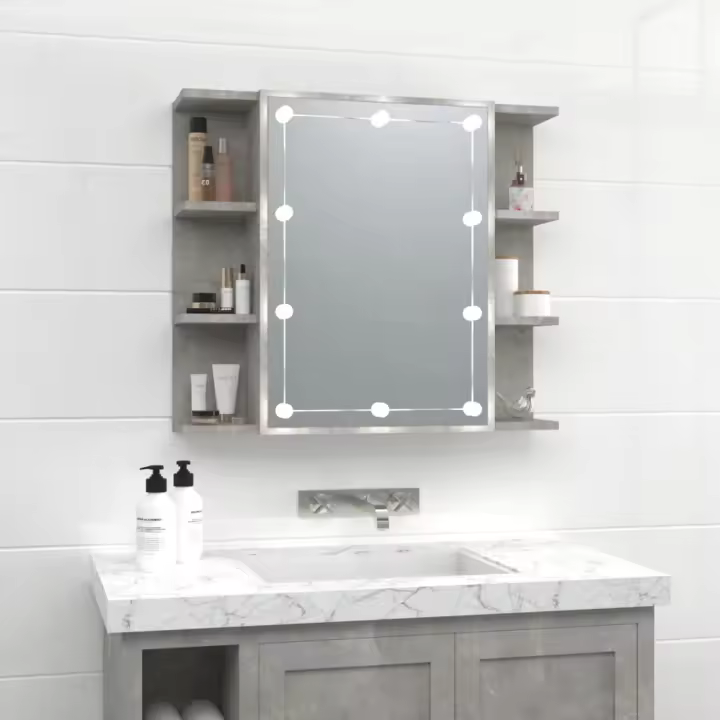 vidaXL Mueble con espejo y luces LED gris hormigón 70x16,5x60 cm - 1