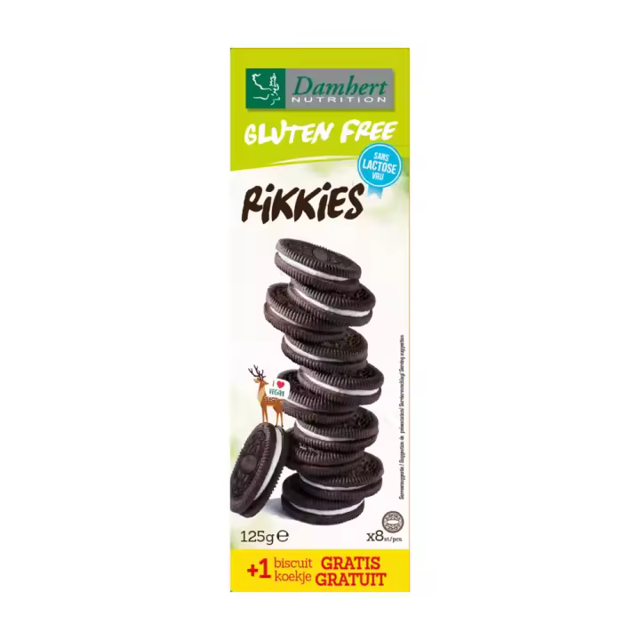 Rikkies, Galletas Estilo Oreo Veganas, Sin Gluten ni Lactosa125g (9 uds) - Damhert Nutrition - 1
