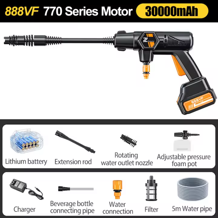 100bar Pistola eléctrica de alta presión sin cable para el lavado de coches Boquilla multifunción Herramienta portátil de espuma para el lavado de coches Lavado de coches, riego de flores, riego de verduras, pulverización, limpieza de jardines - 1