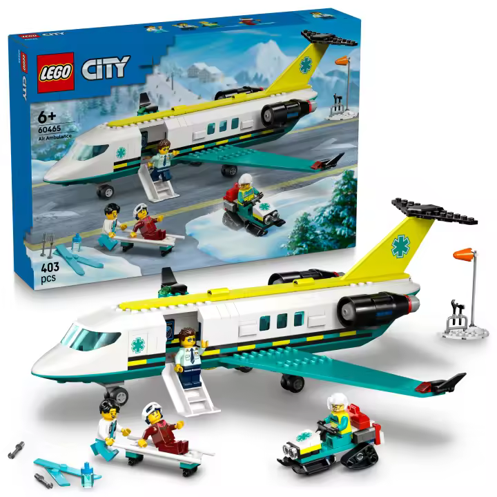 [PREVENTA] LEGO® City Ambulancia Aérea de Emergencia Set de Construcción con Avión de Juguete y Motonieve, Minifiguras de Paramédico, Piloto, Doctora y Esquiador, Idea de Regalo 60465 - 1