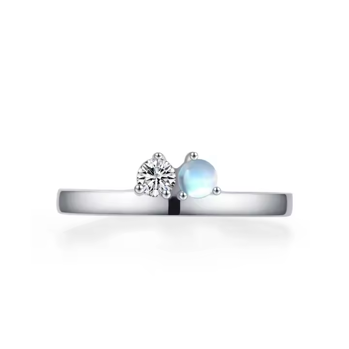 Zenyth anillo de circón de Piedra lunar Redondo de Plata de Ley 925, El regalo perfecto para Vacaciones o Aniversario de Mujeres - 1