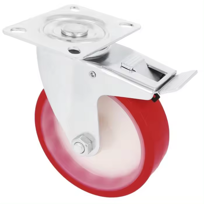 Rueda AMIG 2540-125 con Freno Poliuretano Rojo - 1