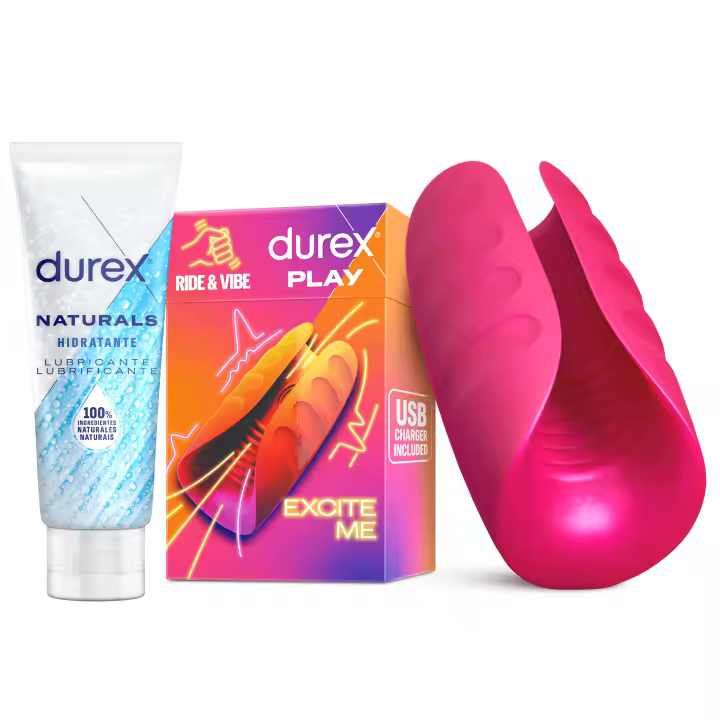 Durex - Masturbador de Pene, Vibrante y Suave, RIDE & VIBE + Lubricante Naturals Hidratante 100ml, Texturizado, Estriado, Juguete Sexual, Resistente al Agua - 1