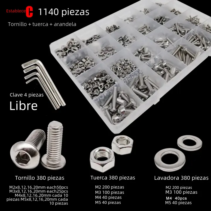 Kit De Assortment De Tornillos Y Juntas En Acero Inoxidable 304 M1.6 M2 M2.5 M3 M4 M5 Con Cabeza Redonda Y Bucle Para Metalworking - 1