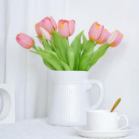 5pcs Arreglo De Tulipes Artificiales En Silicona Para Decoración De Fiestas Centro De Mesa De Sala De Estar Disposición Floral - details 0