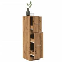 vidaXL Armario botiquín madera ingeniería 30x41x118 cm en color Roble ahumado/Marrón roble/Gris hormigón y más | almacenamiento funcional diseño moderno para baño dormitorio sala - details 4