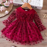 Vestido De Princesa Para Bebés Y Niñas Pequeñas Con Lazo Y Puntos Manga Larga Solida Primavera Otoño Polyester Spandex - details 3